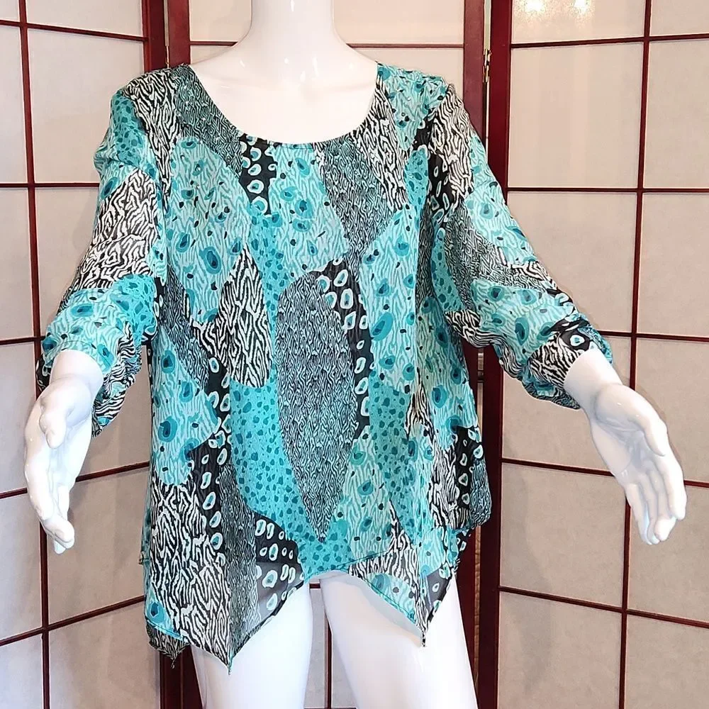 Style & Co. Sheer Layered Multi-Pattern Blouse - Picture 1 of 9